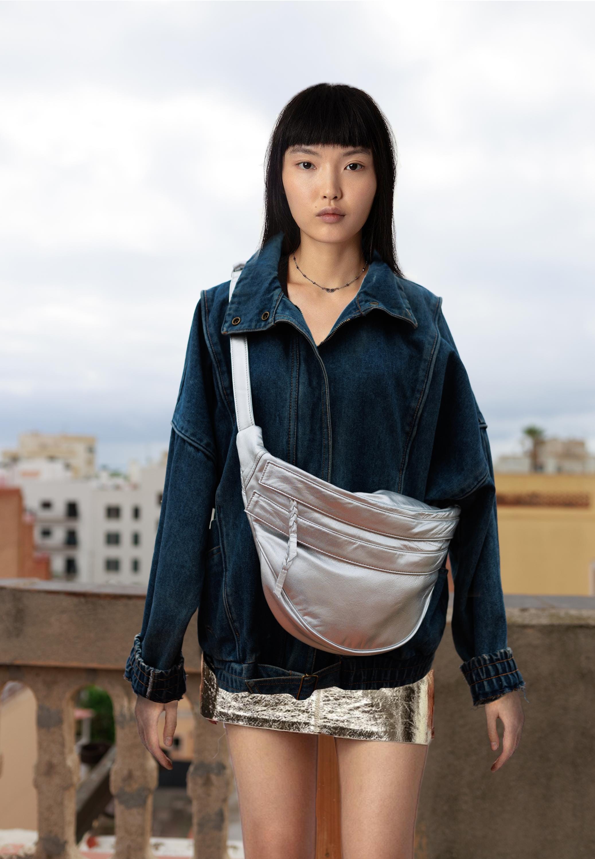 Slouchy Metallic Leather Bags, Glossy Crossbody Bag