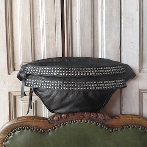 Studded Large Bum bag, XL leather Sling bag Women, Big XL fanny pack, Soft leather bag, Smooth Leather bumbag, Steampunk Bag, Hobo Crossbody