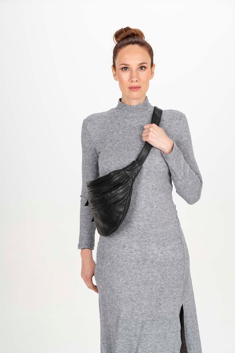 Big Sling Bag Black Leather Huge Shoulder Bag Nice Soft Etsy