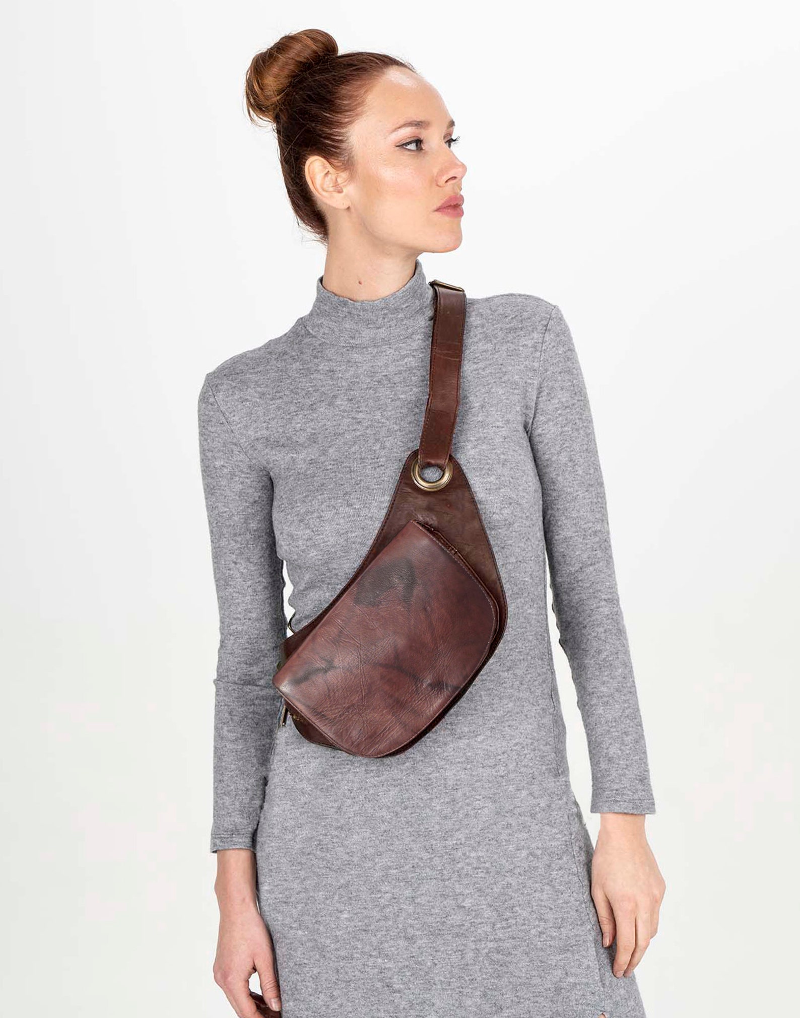 Brown Leather Fanny Pack for Women Stylish Leather Sling Bag Etsy