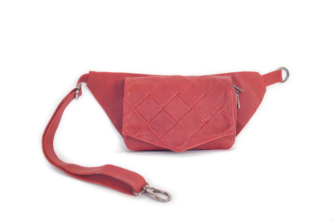 Red Leather Quilted Belt Bag Formal Leather Fanny Pack Etsy