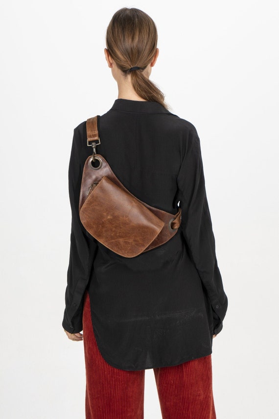 Leather fanny pack brown Clearance