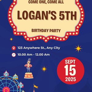 Editable Circus Invitation- Carnival Theme- Instant Download