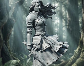 Female Knight Miniature 28mm 32mm 54mm 75mm 6 Inch Fantasy Warrior DnD Pathfinder Forest Guardian Resin Figure