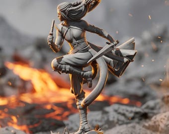 Female Rogue Assassin Miniature 32mm 75mm DnD Figure Dual Blade Thief Fantasy Mini Agile Fighter Resin Model 6.5in Statue