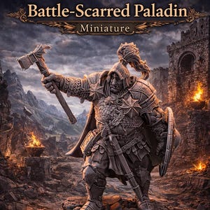 Paladin Knight miniature en résine - Guerrier blindé avec marteau et bouclier pour D&D, Pathfinder, RPG, jeux de guerre (32 mm/75 mm/6,5")