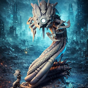 Techno-Schlange Miniatur: Cyber-Schlangenroboter-Sci-Fi-RPG-Bossmonster-Statue