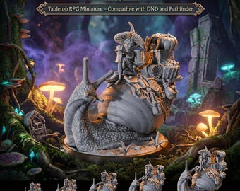Forest Fae Mushroom Scout on Giant Snail Mount – Fantasy Elf Miniature 32mm 75mm 6 Inch Collector Statue for DND RPG