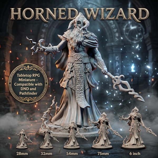 Viking Wizard Miniature | Norse Rune Mage Resin Figure for Tabletop RPG, D&D, Pathfinder | Unpainted 28/32/75mm, 6.5" Figurine