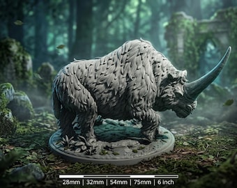 Dire Woolly Rhino Miniature – Massive Fantasy Beast for DnD RPG Encounters – 28mm 32mm 54mm 75mm 6-Inch Statue
