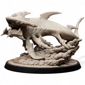 Abyssal Shark Monster Miniature | Horror Sea Beast for DnD Pathfinder TTRPG | Resin Deep Sea Leviathan | 28mm 32mm 75mm Boss Model