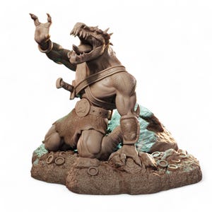 Lizardfolk Shaman Miniature | Kneeling Crocodile Warrior with Treasure | DnD Pathfinder Resin Model | 28mm 32mm 75mm 6 Inch | Fantasy