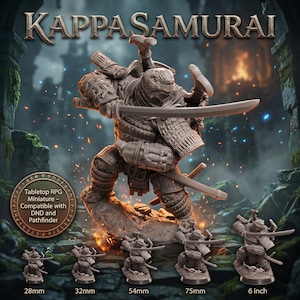 Armored Turtle Samurai Miniature – Dark Fantasy Reptilian Swordsman Resin Figure 32mm 28mm 54mm 75mm 6 Inch Statue