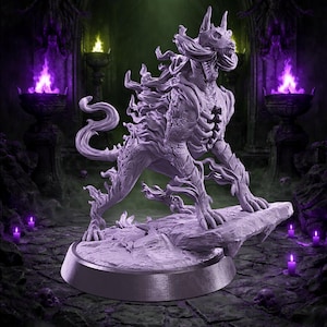 Fiery Demon Hound Miniature | Hellhound Monster Figure for Tabletop RPG, D&D, Pathfinder, Wargaming | 32mm 75mm 6.5" Statue