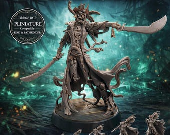 Undead Pirate Duelist Miniature Dual Blade Cursed Officer Nautical Horror RPG 28mm 32mm 54mm 75mm 6 Inch Collectible Statue