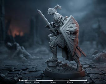 Gepanzerter Ritter mit Schwert und Schild - Fantasy Krieger RPG Tabletop 28 mm 32 mm 54 mm 75 mm 6 Inch Statue