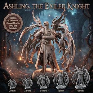 Miniatura de ángel caído / Estatua de caballero celestial oscuro Paladín de las Sombras / Modelo de resina para juegos de rol de fantasía D&D Pathfinder Sin pintar 32 mm 75 mm 6,5”