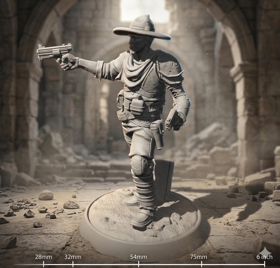 Sci Fi Gunslinger Miniature Cyber Cowboy Bounty Hunter Resin Tabletop RPG Figure 32mm 75mm Collector Statue