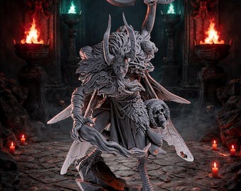 Horned Winged Reaper Miniature & 6-Inch Statue | Dark Fae Death Herald with Scythe | Tabletop RPG Resin Model, Fantasy Display Figure