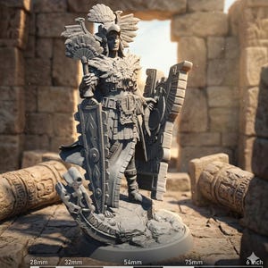 アステカの最高司祭ミニチュア｜メソアメリカの戦士レジン製モデル（D&D Pathfinder RPG用）｜28mm×32mm×75mm（6.5インチ）の像
