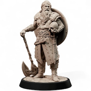 Viking Warrior Miniature with Axe and Shield | Norse Hero Resin Figure for DnD Pathfinder Tabletop RPG Fantasy Mini Unpainted
