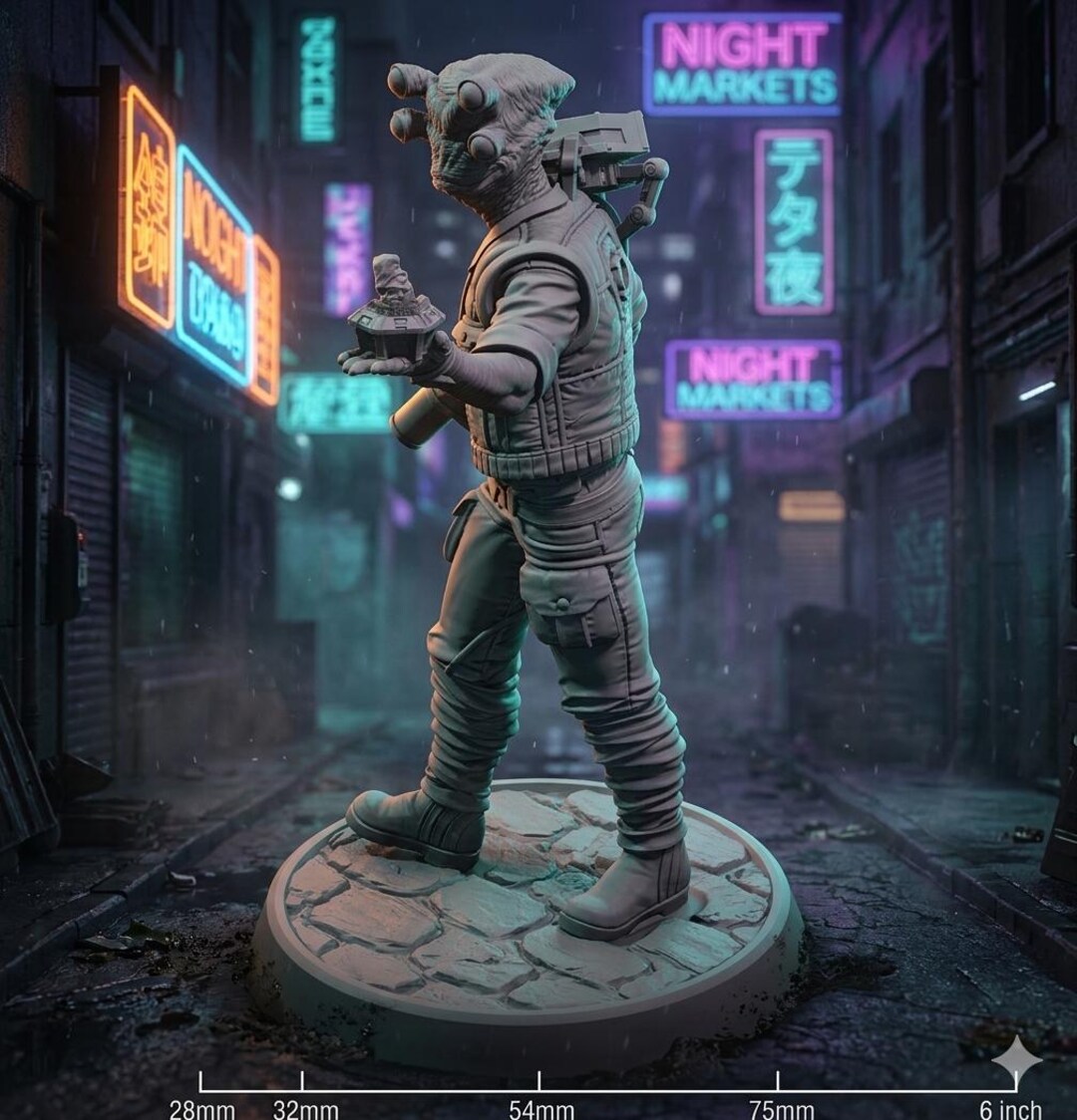 Cyberpunk Alien Dealer Miniature, Black Market Trader NPC, Sci Fi ...