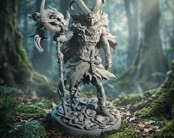 Miniatura de druida del bosque con cuernos / Miniatura de mago de la naturaleza para D&D / Figura de chamán con astas / Hechicero del bosque / Miniatura de Pathfinder / Modelo de resina sin pintar