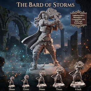 Bard Miniature | Battle Bard with Instrument Resin Model | Fantasy Musician RPG Figure for D&D Pathfinder Unpainted 32mm 75mm 6.5”
