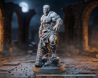 Hercules Warrior Miniature | Mythic Hero Barbarian Gladiator RPG Model | Fantasy Resin Figure D&D Pathfinder Unpainted 32mm 75mm 6.5”