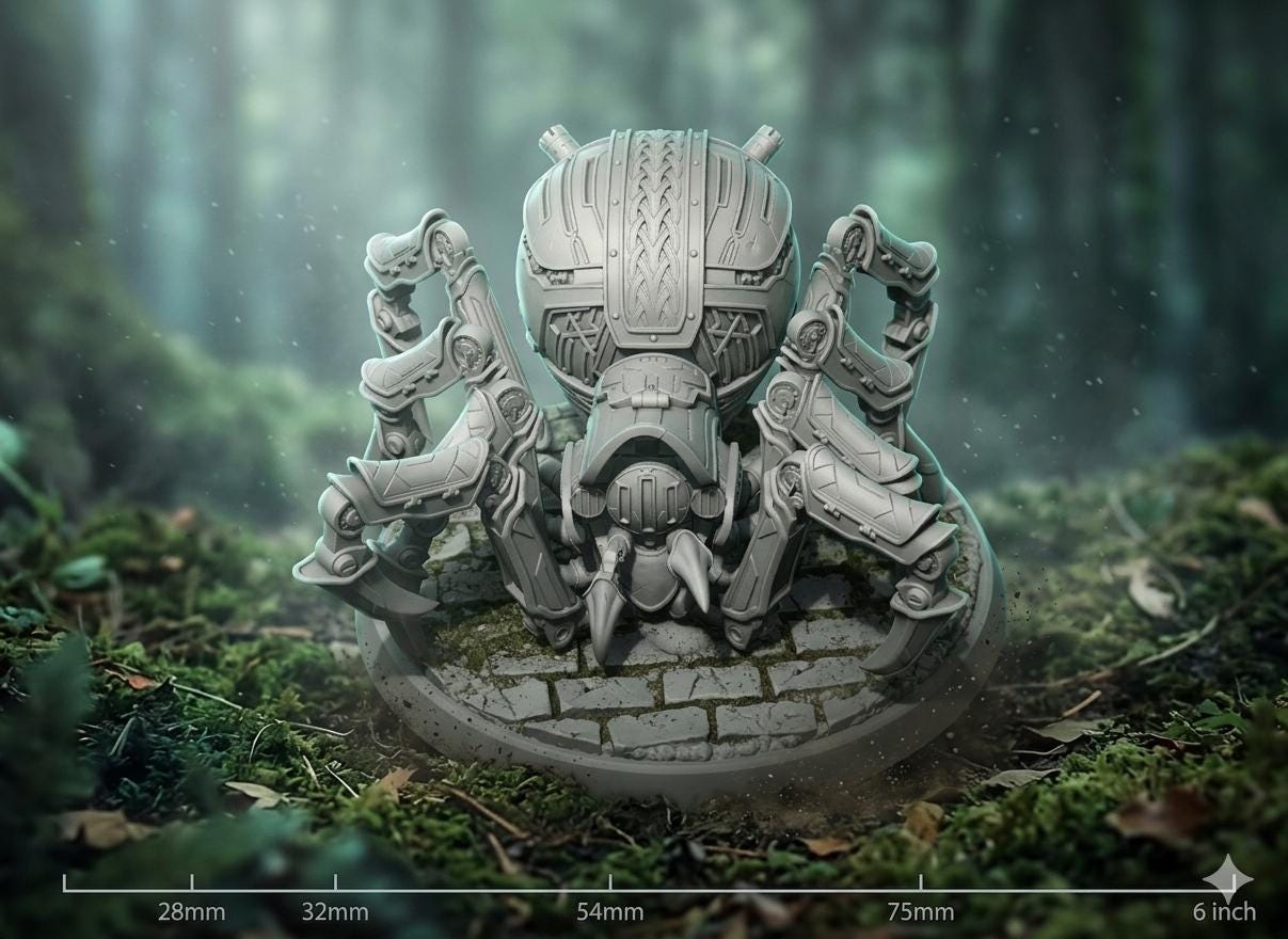 Dwarven Mechanical Spider Miniature, Clockwork Construct