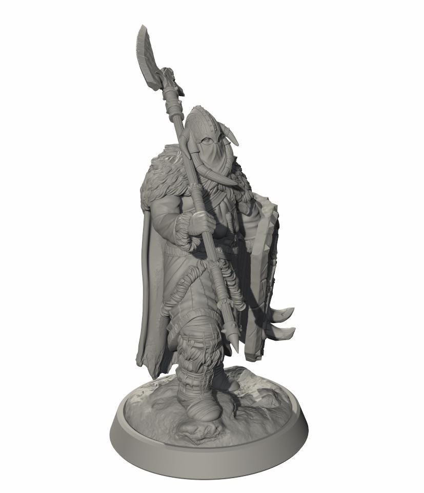 Viking Spearman Miniature, Norse Shield Warrior, Resin RPG Army