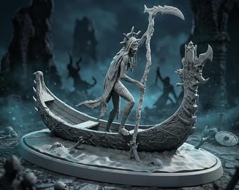 Undead Ferryman Miniature Grim Reaper Boatman Resin Figure Dark Fantasy Horror RPG Boss 32mm 75mm 6 Inch