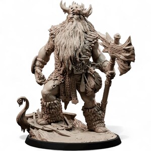 Miniature du roi viking | Figurine en résine de seigneur de guerre nordique avec hache pour RPG de table, D&D, Pathfinder, jeux de guerre | Fantaisie non peinte 28/32/75 mm, 6,5 po.