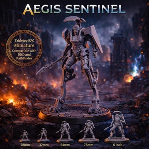 Cyber Sentinel Mech Robot Miniature | 32mm Sci-Fi Battle Figure | Tabletop Wargaming Model | Resin Mecha Soldier Statue