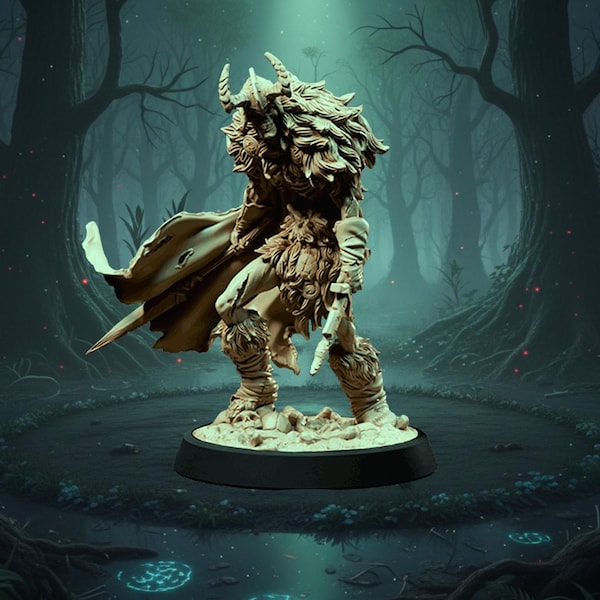 Viking Shadow Hunter Miniature | Norse Horned Warrior Resin Figure for Tabletop RPG, D&D, Pathfinder | Unpainted Fantasy 28/32/75mm, 6.5"
