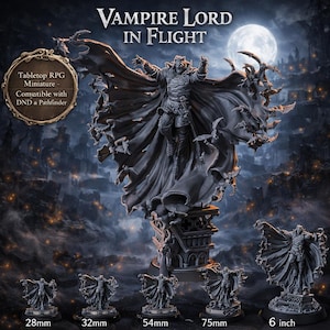 Miniatura de transformación de vampiro y estatua de 16,5 cm / Hechicero no muerto gótico con murciélagos / Modelo de resina para RPG de mesa, DnD, Pathfinder, coleccionable