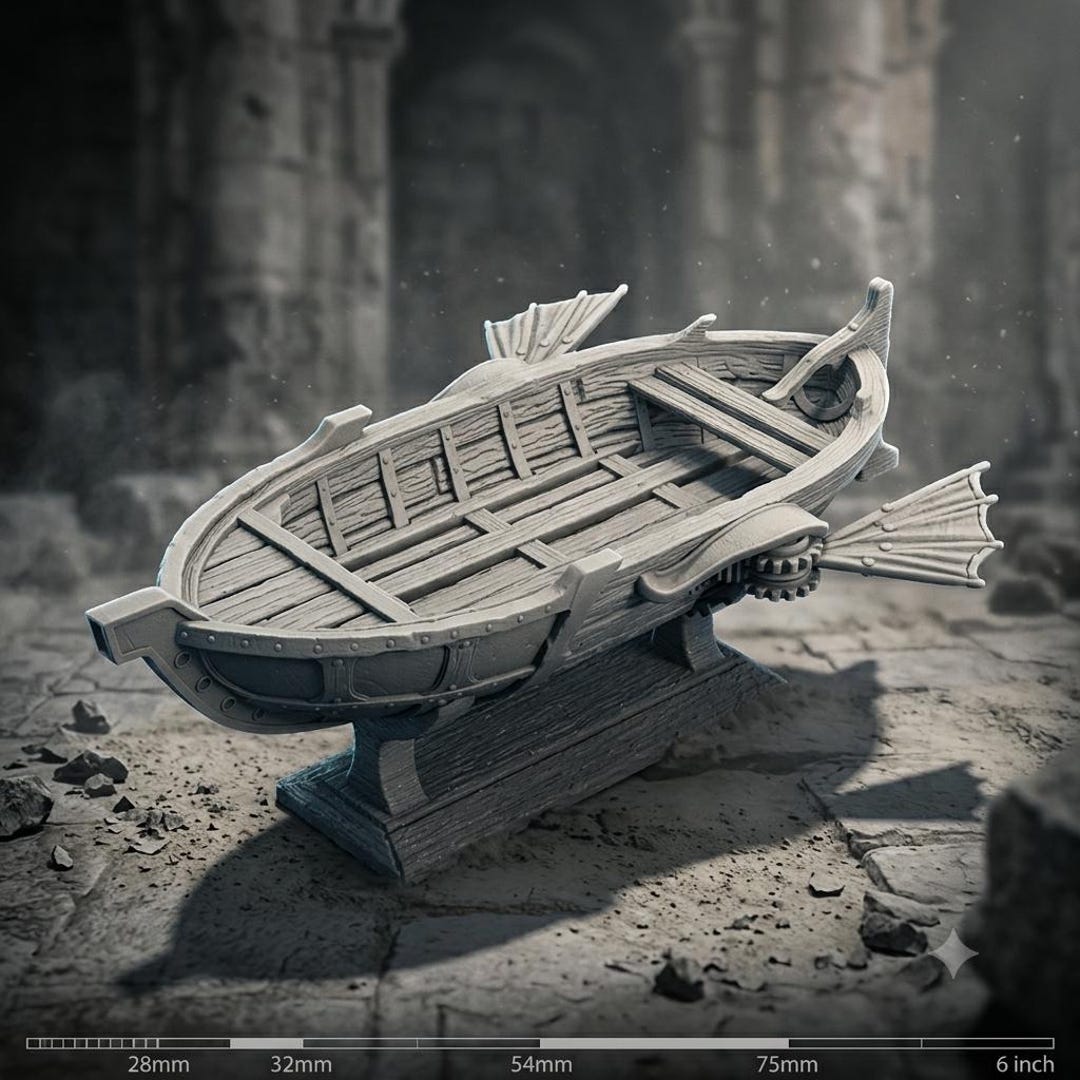 Flying Rowboat Miniature for Dnd - Skyship Air-sciff Tabletop RPG