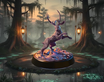 Mythic Jackalope Guardian Miniature – Fantasy Forest Beast – 28mm 32mm 54mm 75mm 6.5in Resin RPG Statue