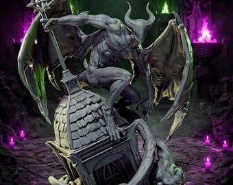 Eldritch Gargoyle Demon Miniature | Cthulhu Mythos Winged Horror Resin Figure | DnD Pathfinder Tabletop RPG Collectible Statue