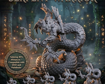 Aztec Serpent Warrior Miniature | 3D Printed Resin Model for D&D Pathfinder RPG | 28mm 32mm Tabletop Miniature and 6.5" Statue