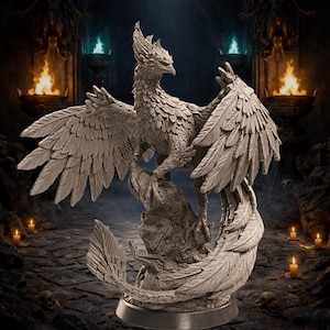 Miniatura in resina di uccello fenice mitico - Statua da 28 mm, 32 mm, 75 mm e 6,5" / Creatura fantasy / Figura di bestia leggendaria per giochi di ruolo