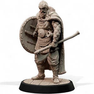 Viking Warrior Miniature with Axe & Shield | Norse Fighter Resin Mini for DnD Pathfinder Tabletop RPG Unpainted 32mm 75mm 100mm