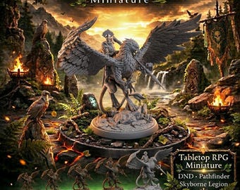 Skyward Vanguard – Griffin Reiter Miniatur | Greifenhalterung | Fantasie Kavallerie | D&D Monster | 28mm 32mm 75mm 6.5 in