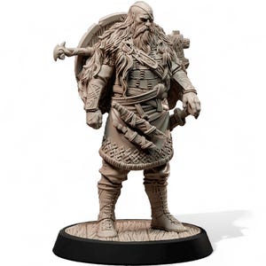 Viking Warrior Miniature | Viking Dwarf Barbarian with Axe & Shield | Fantasy RPG Miniature Gift for Tabletop Games DnD Pathfinder