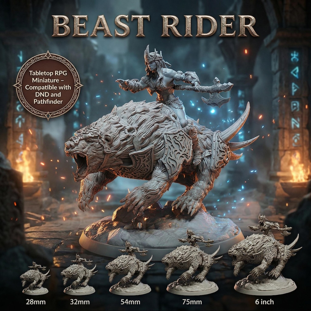 Bear Rider Warlord Miniature | Armored Warrior on Charging Warbear for ...