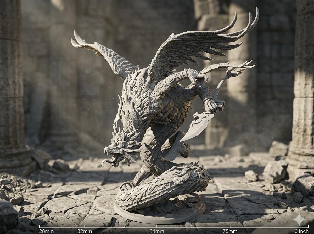 【とろさーもん様限定】JuzhEDC ARMOR+MOTHAND VIPER Quetzalcoatl Feathered Serpent Miniature | Aztec Mythology Resin