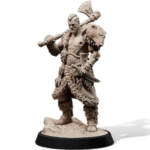 Viking Warrior Miniature | Norse Barbarian with Axe Resin Figure for Tabletop RPG, D&D, Pathfinder, Wargames | Unpainted 28/32/75mm, 6.5&quot;