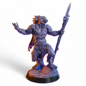 Lizardfolk Tribal Shaman Miniature with Spear – Fantasy Reptilian Sorcerer Resin Model for Tabletop RPGs & Wargames | 32mm 75mm | Unpainted