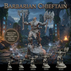 Viking Warlord Miniature with Dual Axes – Norse Chieftain – Fantasy Tabletop Figure – 28mm 32mm 54mm 75mm 6.5 Inch Statue