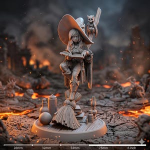 Young Witch Miniature, Arcane Apprentice Mage, Potion Spellcaster Girl, Fantasy RPG Mini DnD 28mm 32mm 54mm 75mm 6 Inch